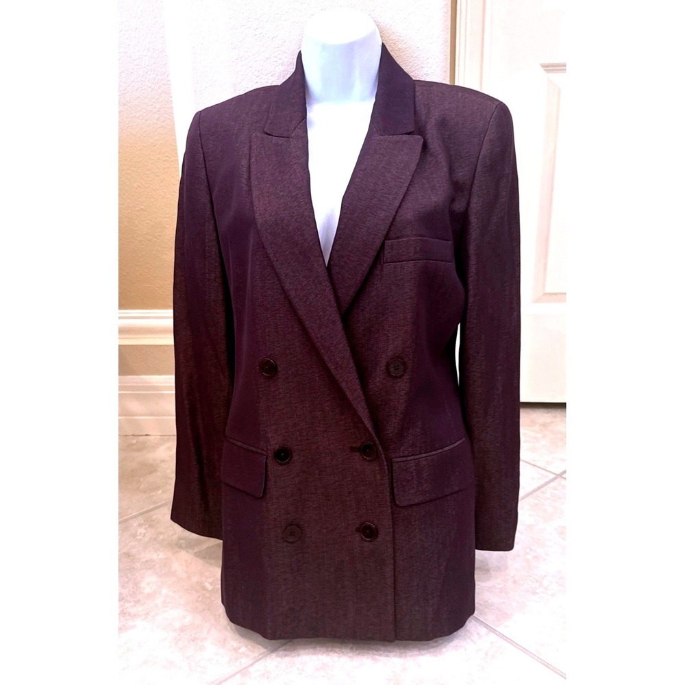 Linda Allard Ellen Tracy Wool Blend Double Breasted Blazer Plum Purple Size 2